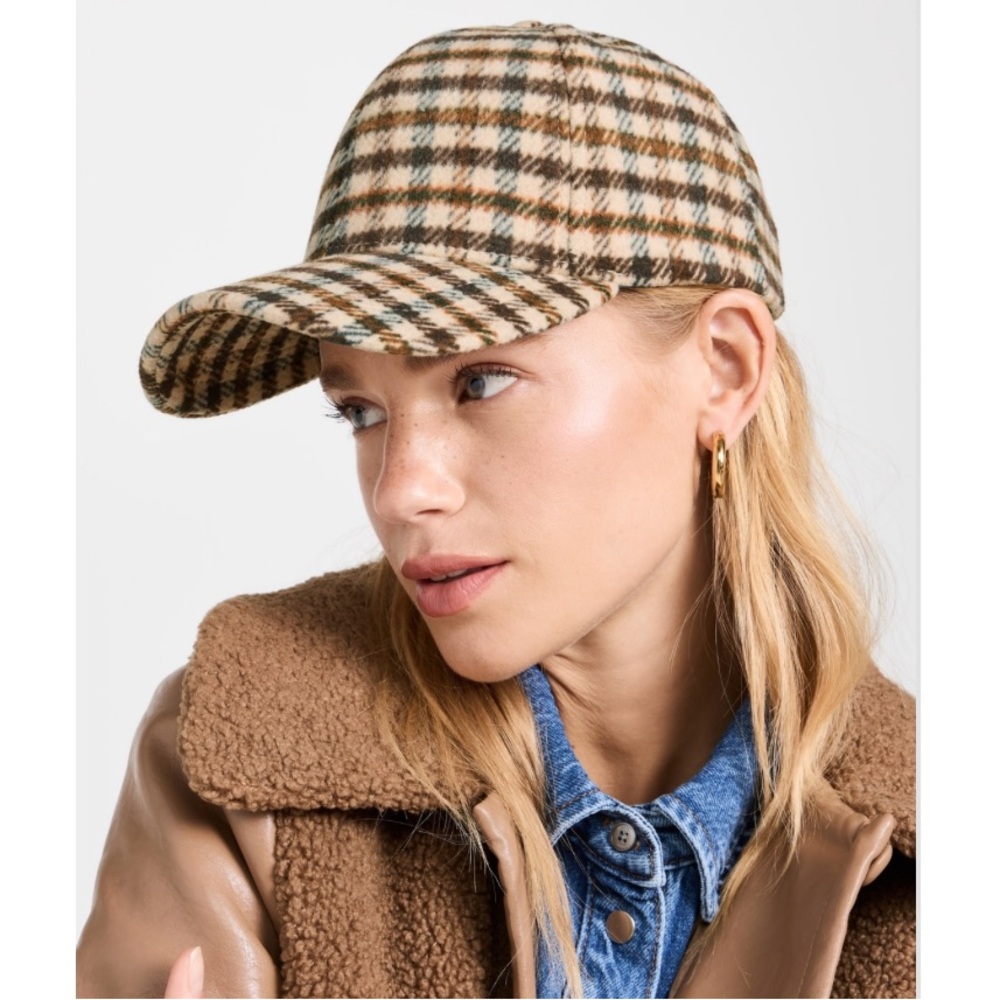 Hat Attack NEW Fall Baseball Cap in Gingham Check Neutral Plaids $64 MSRP
